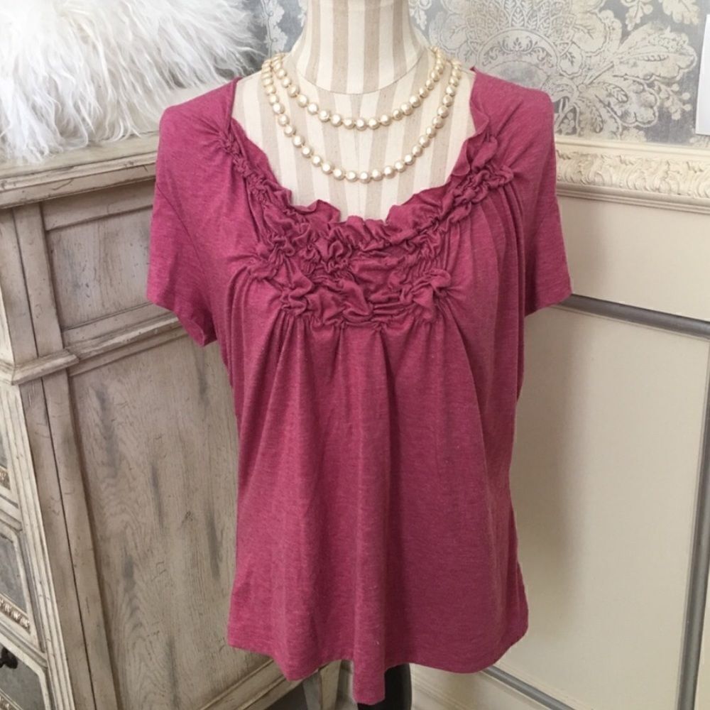 PINK COLDWATER Creek Knit Floral Applique Knit Top